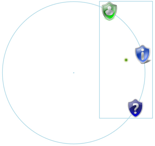 Screenshot showing the difference between the center of the CircularPanels' desired size and the center of the corresponding circle segment.